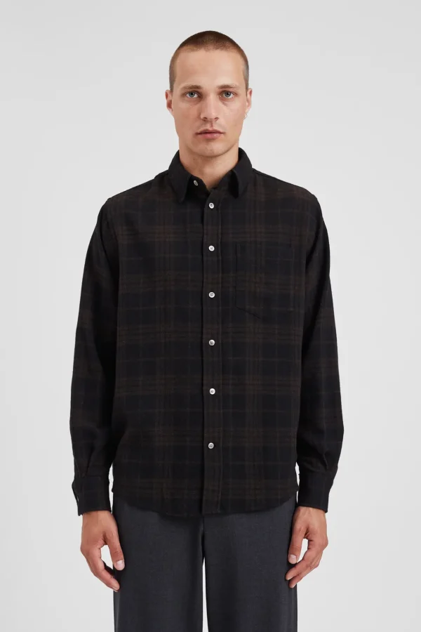 Norse Projects SHIRTING^Algot Relaxed Wool Check Shirt Espresso
