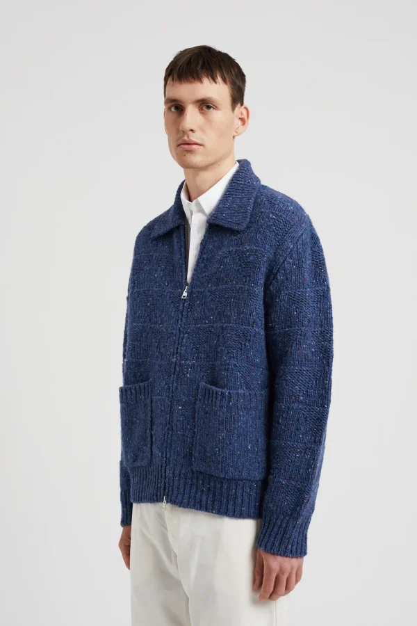 Norse Projects KNITWEAR^Erik Donegal Diamond Jacket Ensign Blue