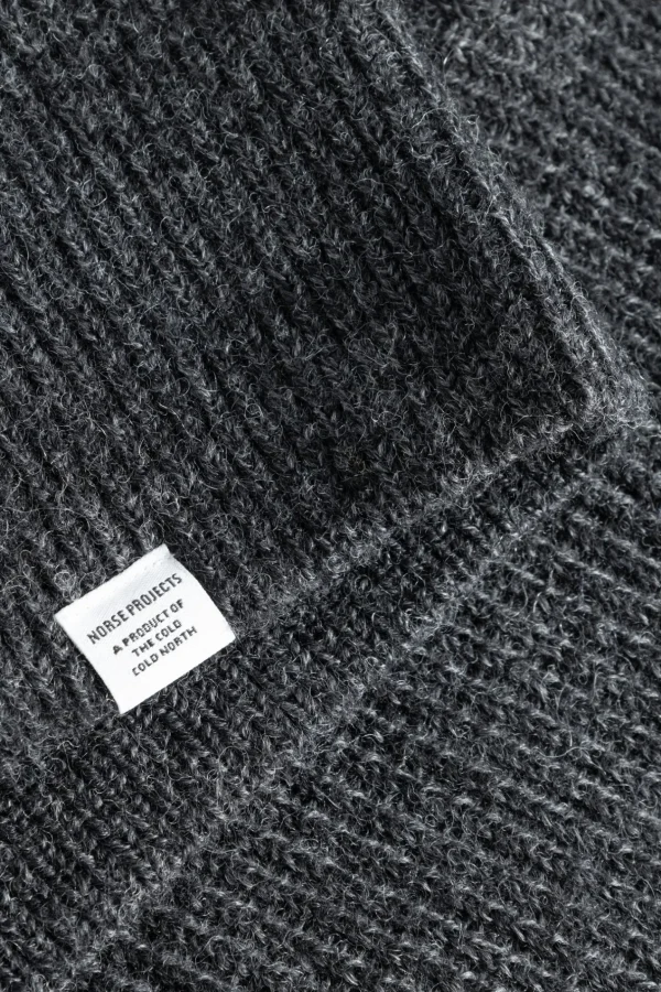 Norse Projects KNITWEAR^Hagen Wool Cotton Rib Full Zip Jacket Dark Grey Melange