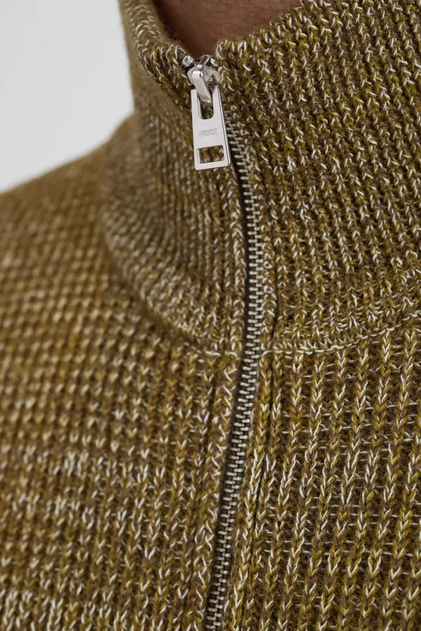 Norse Projects KNITWEAR^Hagen Wool Cotton Rib Full Zip Jacket Sitka Green