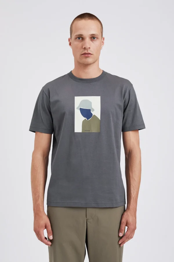Norse Projects T-SHIRTS^Johannes Organic Bucket Hat Print T-shirt Magnet Grey