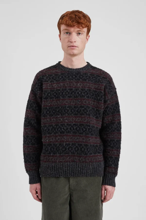 Norse Projects KNITWEAR^Jonas Scottish Lambswool Fair Isle Sweater Charcoal Grey
