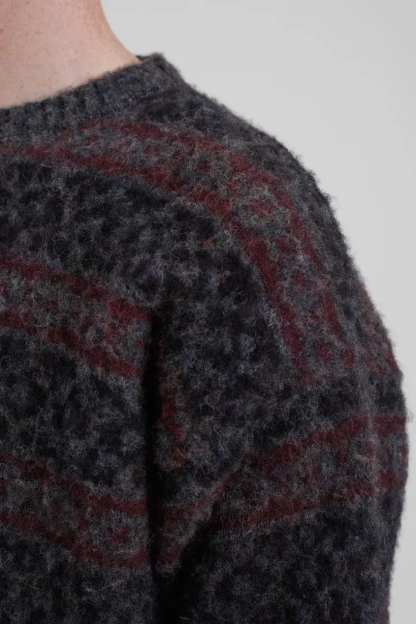 Norse Projects KNITWEAR^Jonas Scottish Lambswool Fair Isle Sweater Charcoal Grey