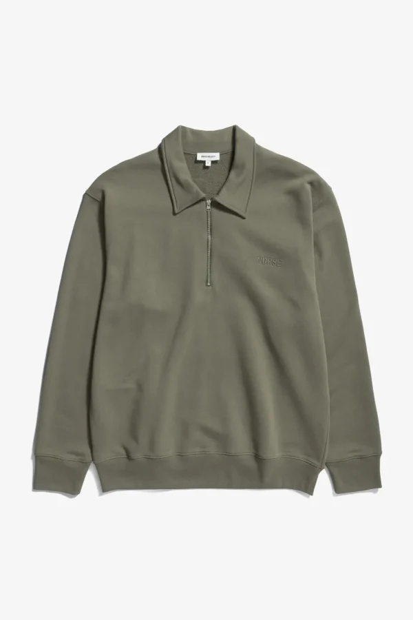 Norse Projects SWEATSHIRTS^Ketel Relaxed Organic NORSE Logo Half Zip Sediment Green
