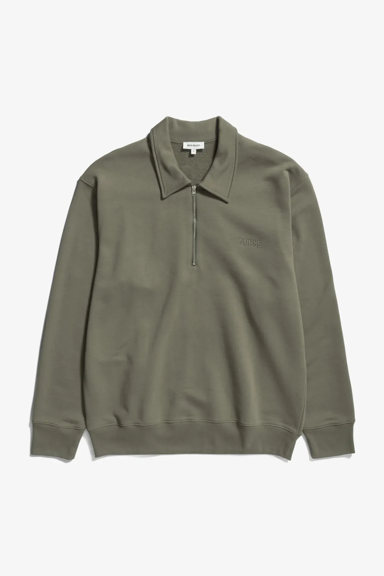 ketel_relaxed_organic_norse_logo_half_zip_0-2.webp Norse Projects SWEATSHIRTS^Ketel Relaxed Organic NORSE Logo Half Zip Sediment Green