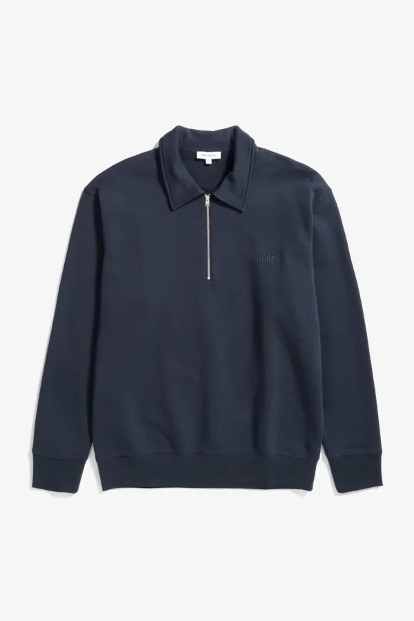 Norse Projects SWEATSHIRTS^Ketel Relaxed Organic NORSE Logo Half Zip Dark Navy