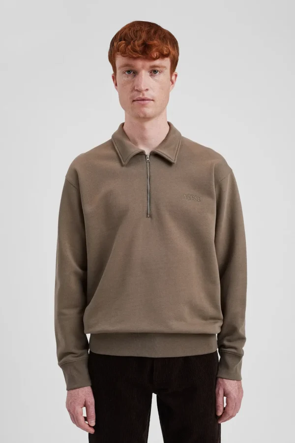 Norse Projects SWEATSHIRTS^Ketel Relaxed Organic NORSE Logo Half Zip Sediment Green