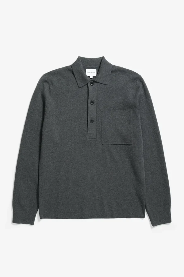 Norse Projects KNITWEAR^Kian Merino Cotton Milano Polo Dark Grey Melange