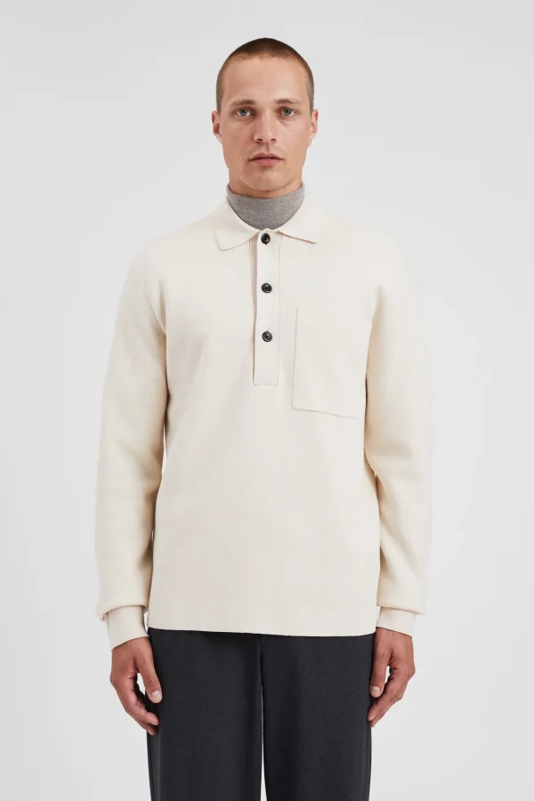 Norse Projects KNITWEAR^Kian Merino Cotton Milano Polo Enamel White