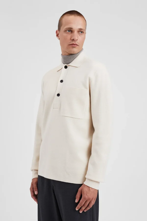 Norse Projects KNITWEAR^Kian Merino Cotton Milano Polo Enamel White