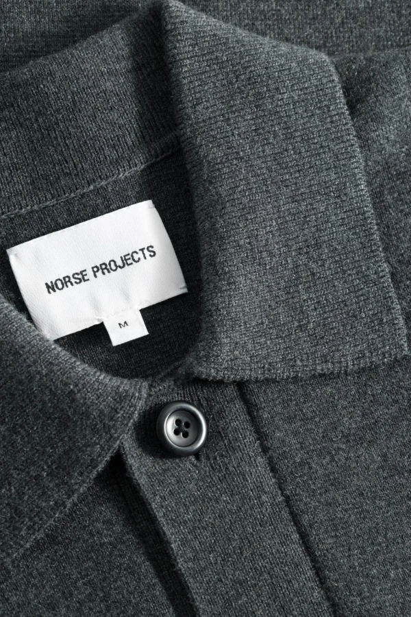 Norse Projects KNITWEAR^Kian Merino Cotton Milano Polo Dark Grey Melange