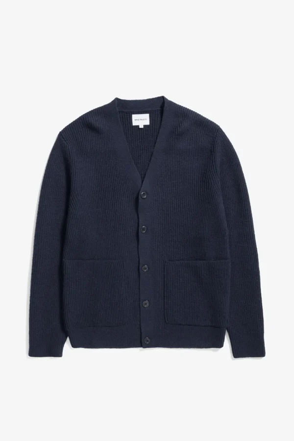 Norse Projects KNITWEAR^Loki Wool Cotton Rib Cardigan Dark Navy