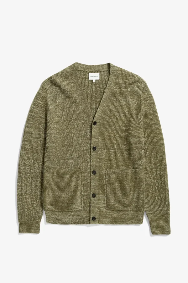 Norse Projects KNITWEAR^Loki Wool Cotton Rib Cardigan Sitka Green
