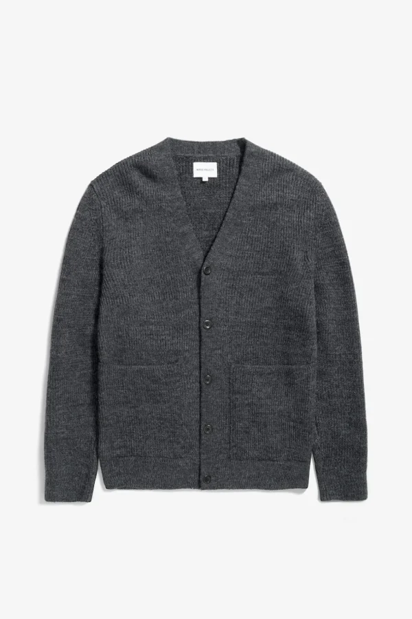 Norse Projects KNITWEAR^Loki Wool Cotton Rib Cardigan Dark Grey Melange