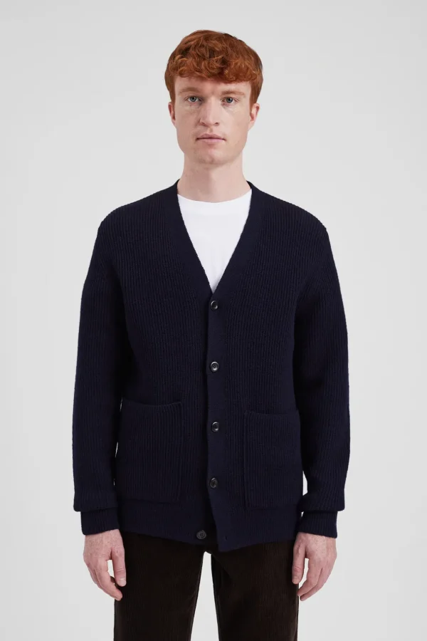 Norse Projects KNITWEAR^Loki Wool Cotton Rib Cardigan Dark Navy