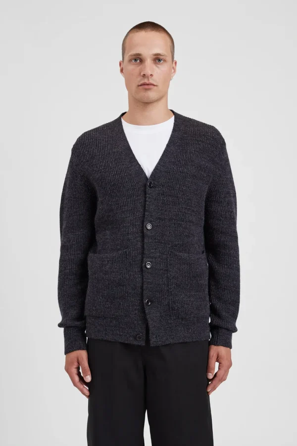 Norse Projects KNITWEAR^Loki Wool Cotton Rib Cardigan Dark Grey Melange