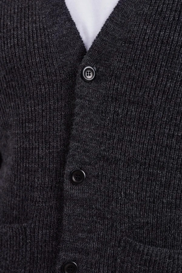 Norse Projects KNITWEAR^Loki Wool Cotton Rib Cardigan Dark Grey Melange