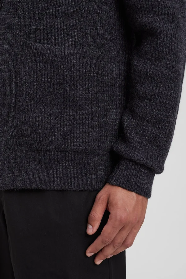 Norse Projects KNITWEAR^Loki Wool Cotton Rib Cardigan Dark Grey Melange
