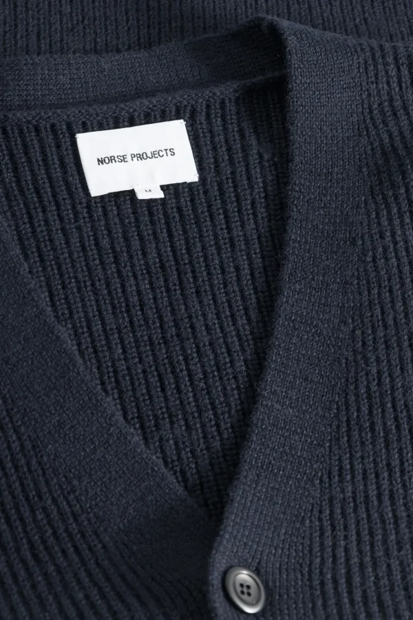 Norse Projects KNITWEAR^Loki Wool Cotton Rib Cardigan Dark Navy