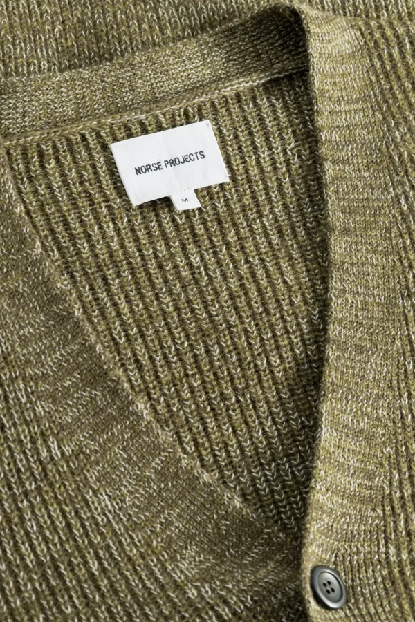 Norse Projects KNITWEAR^Loki Wool Cotton Rib Cardigan Sitka Green