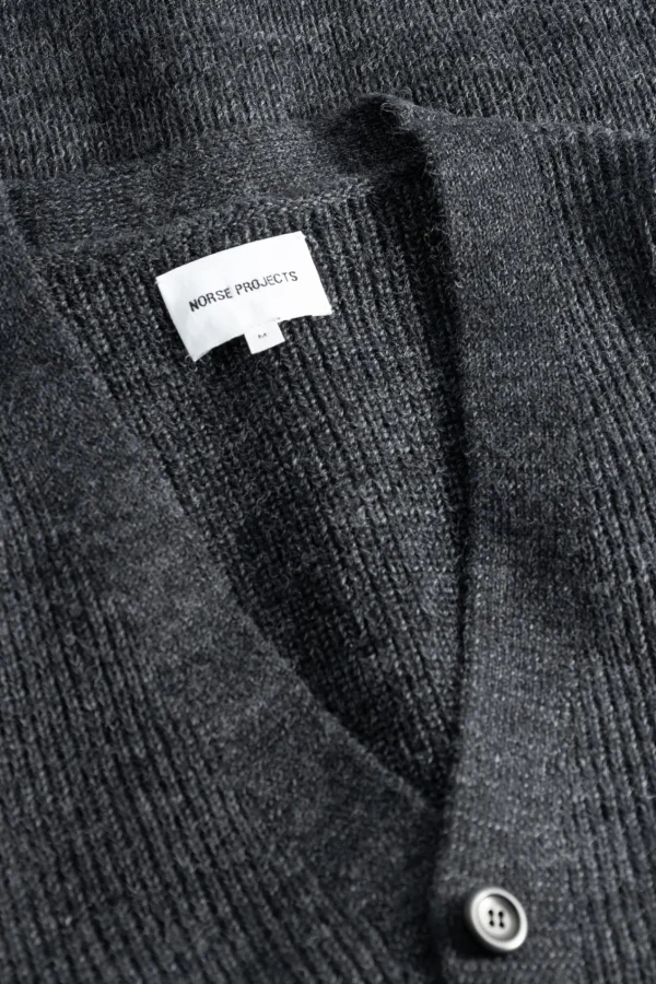 Norse Projects KNITWEAR^Loki Wool Cotton Rib Cardigan Dark Grey Melange