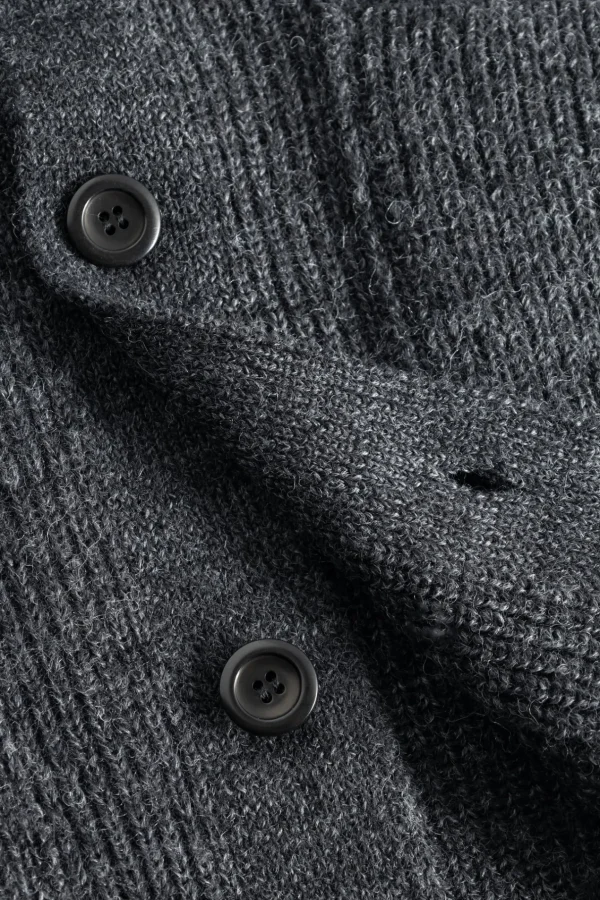 Norse Projects KNITWEAR^Loki Wool Cotton Rib Cardigan Dark Grey Melange