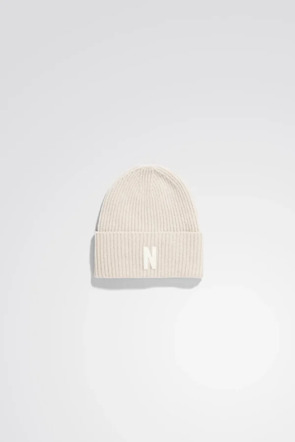 Norse Projects BEANIES^Merino Lambswool Rib N Logo Beanie Oatmeal