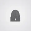 Norse Projects BEANIES^Merino Lambswool Rib N Logo Beanie Grey Melange