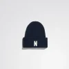 Norse Projects BEANIES^Merino Lambswool Rib N Logo Beanie Dark Navy