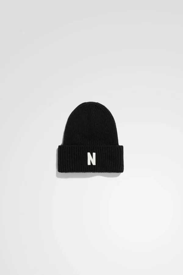 Norse Projects BEANIES^Merino Lambswool Rib N Logo Beanie Black