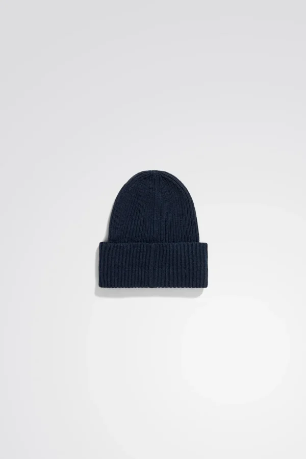 Norse Projects BEANIES^Merino Lambswool Rib N Logo Beanie Dark Navy