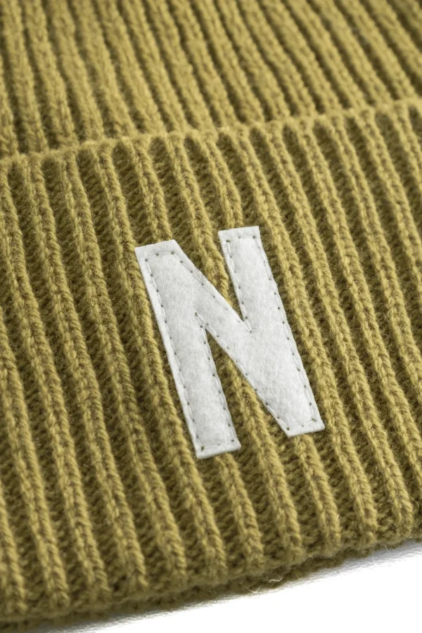 Norse Projects BEANIES^Merino Lambswool Rib N Logo Beanie Sitka Green