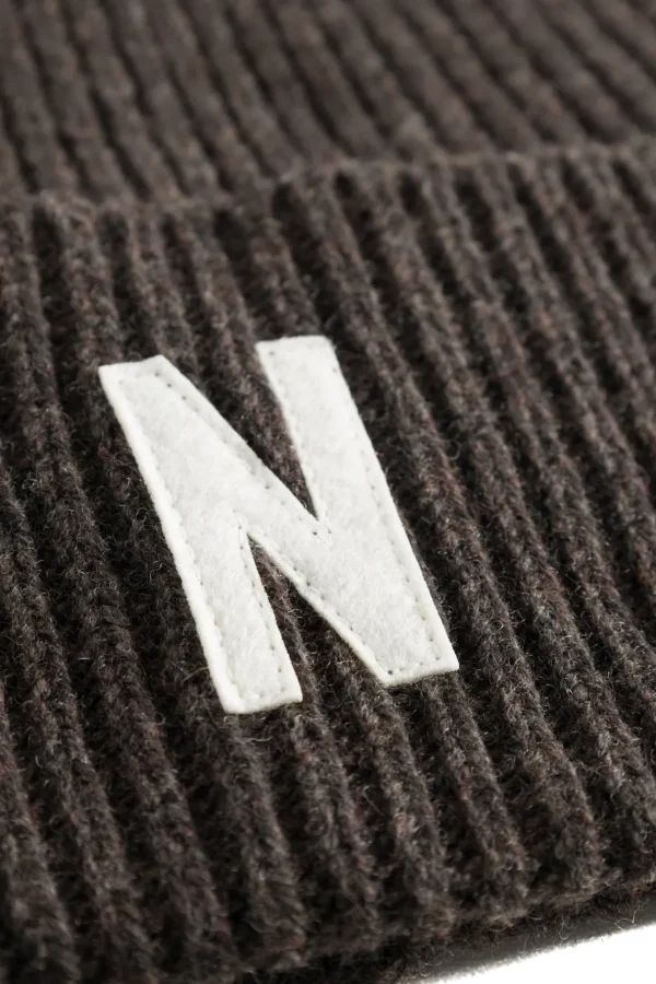 Norse Projects BEANIES^Merino Lambswool Rib N Logo Beanie Heathland Brown