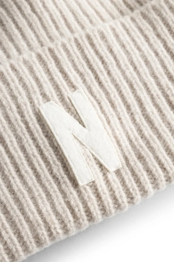 Norse Projects BEANIES^Merino Lambswool Rib N Logo Beanie Oatmeal