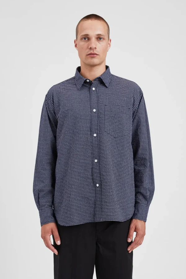 Norse Projects SHIRTING^Mo Check Oversized Shirt Dark Navy