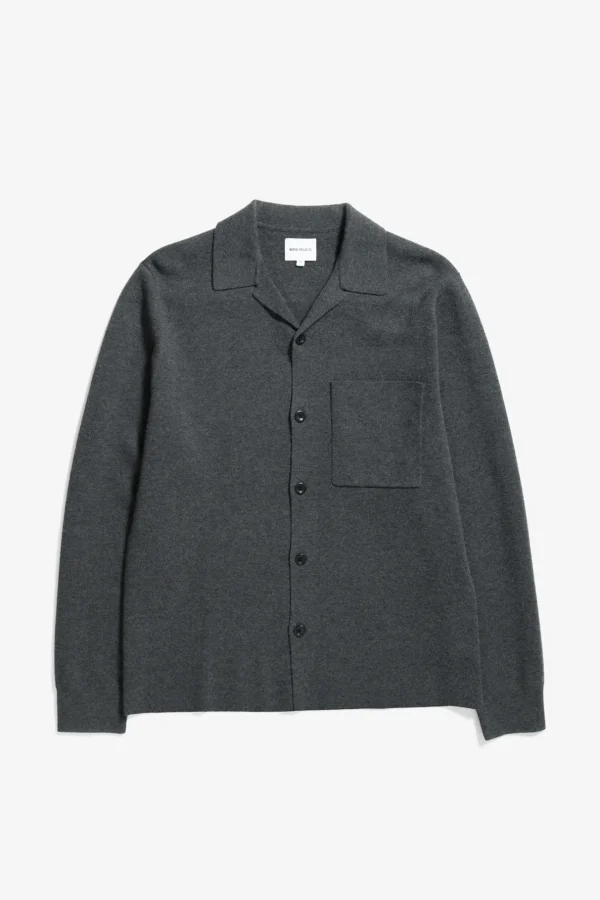 Norse Projects KNITWEAR^Nicolai Merino Cotton Milano Jacket Dark Grey Melange