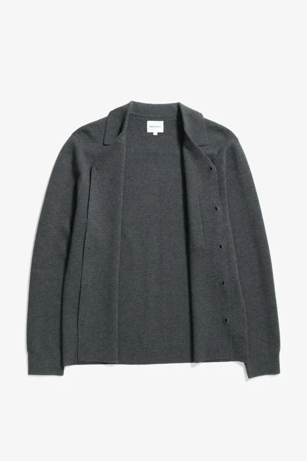 Norse Projects KNITWEAR^Nicolai Merino Cotton Milano Jacket Dark Grey Melange
