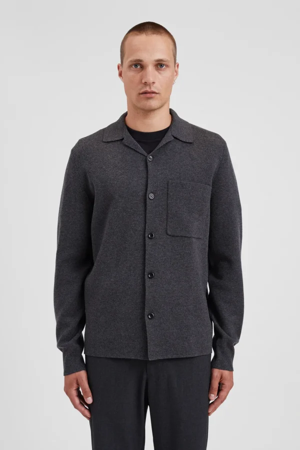 Norse Projects KNITWEAR^Nicolai Merino Cotton Milano Jacket Dark Grey Melange