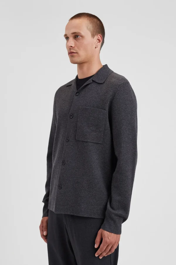 Norse Projects KNITWEAR^Nicolai Merino Cotton Milano Jacket Dark Grey Melange