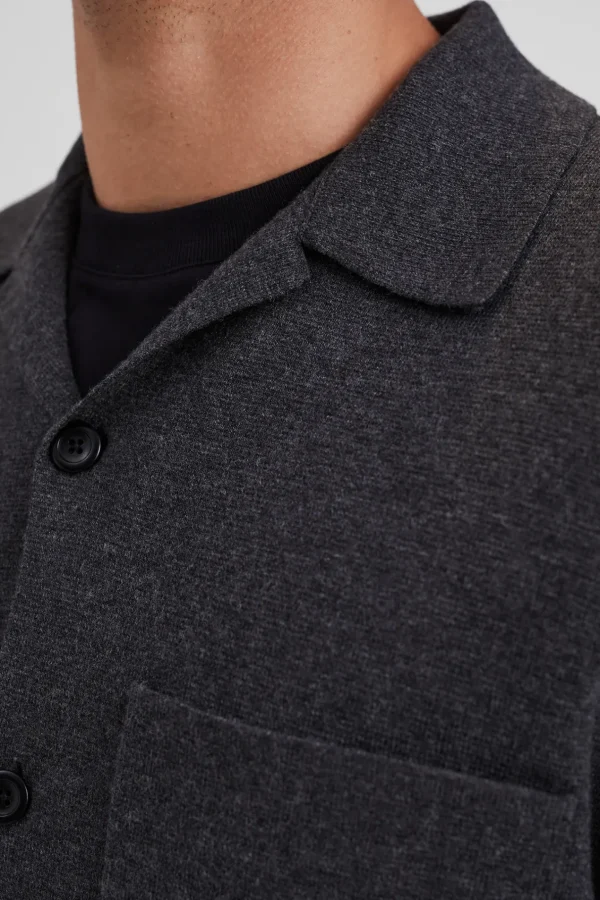 Norse Projects KNITWEAR^Nicolai Merino Cotton Milano Jacket Dark Grey Melange