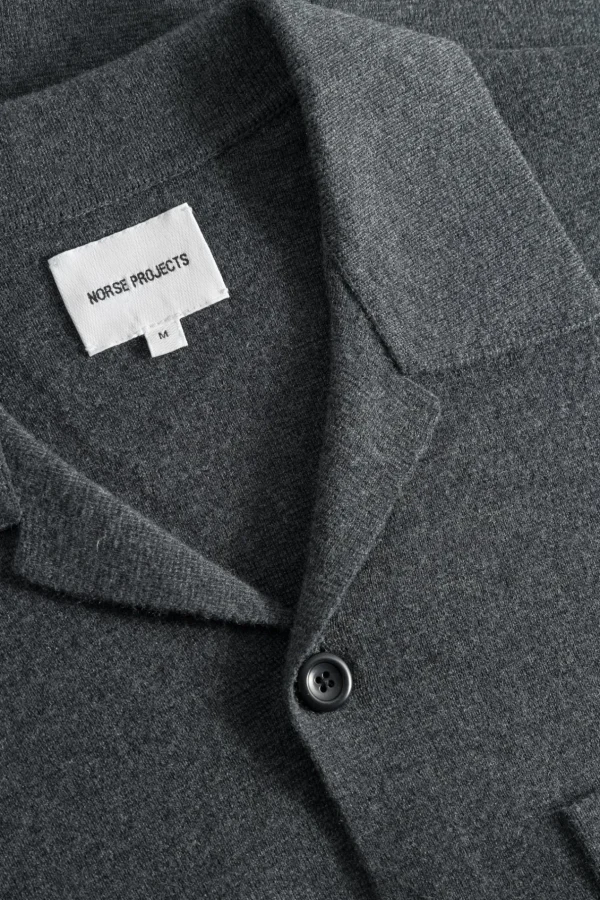 Norse Projects KNITWEAR^Nicolai Merino Cotton Milano Jacket Dark Grey Melange