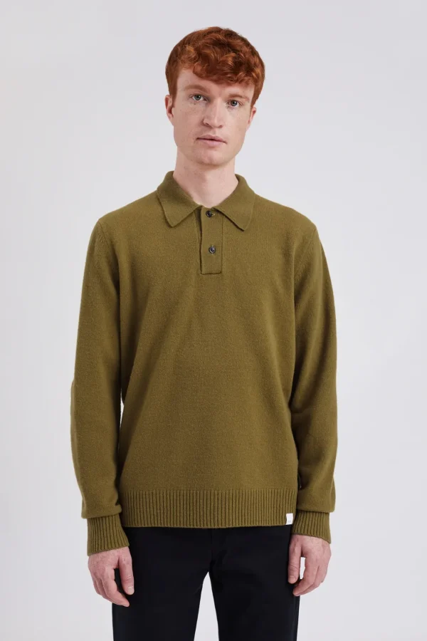 Norse Projects KNITWEAR^Norse Standard Merino Lambswool Polo Sitka Green