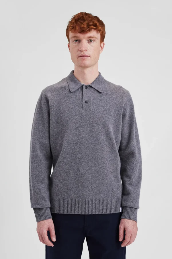Norse Projects KNITWEAR^Norse Standard Merino Lambswool Polo Grey Melange