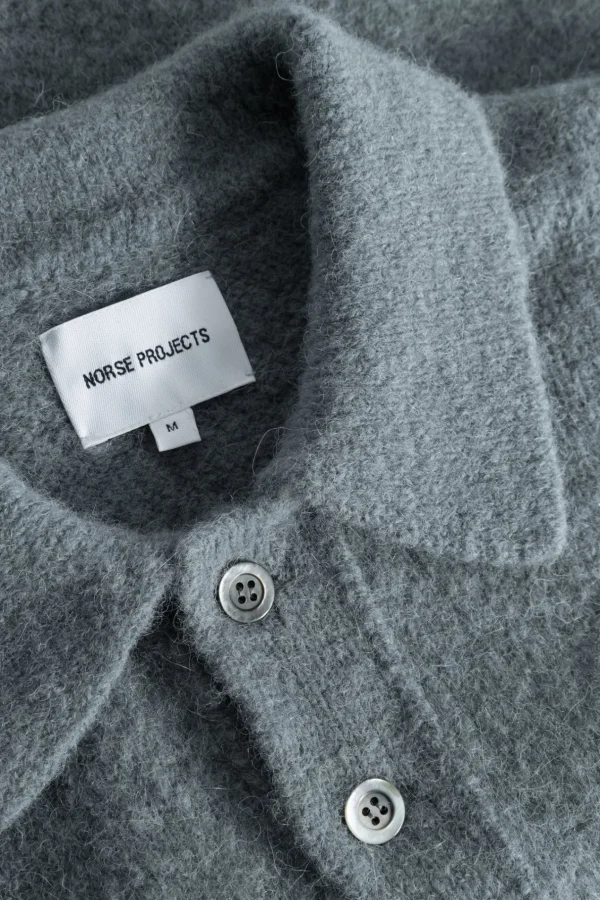 Norse Projects KNITWEAR^Rasmus Relaxed Brushed Polo Mouse Grey