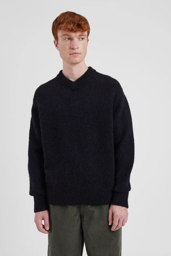 Norse Projects KNITWEAR^Rasmus Relaxed Brushed V-Neck Sweater Black