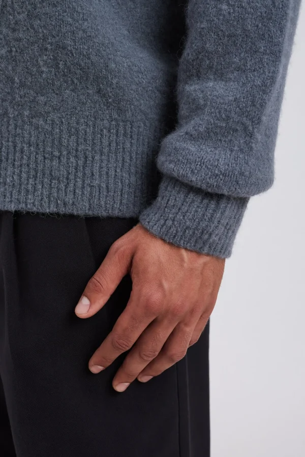 Norse Projects KNITWEAR^Rasmus Relaxed Brushed V-Neck Sweater Mouse Grey