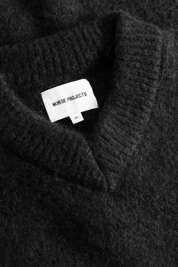 Norse Projects KNITWEAR^Rasmus Relaxed Brushed V-Neck Sweater Black
