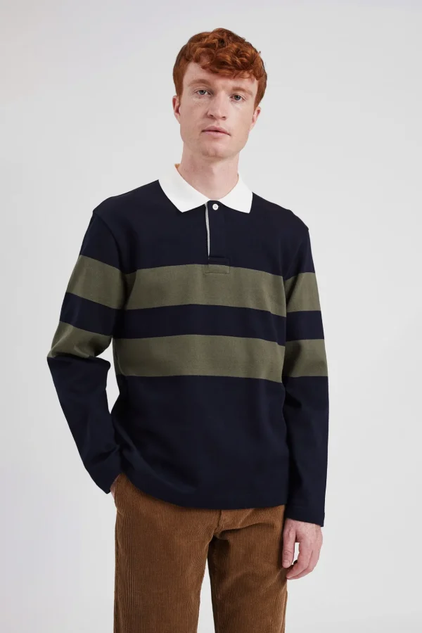 Norse Projects SWEATSHIRTS^Ruben Brushed Stripe LS Polo Dark Navy