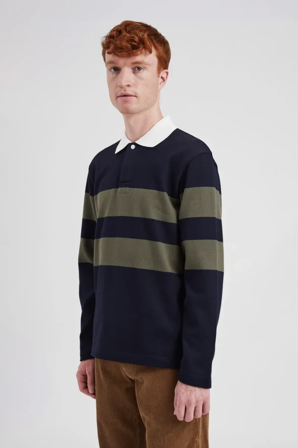 Norse Projects SWEATSHIRTS^Ruben Brushed Stripe LS Polo Dark Navy
